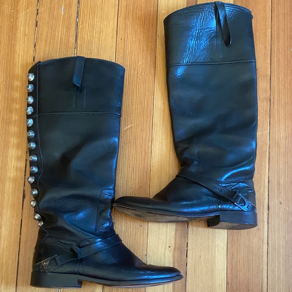 Golden Goose Black Stud-Detail Tall Leather Boots riding